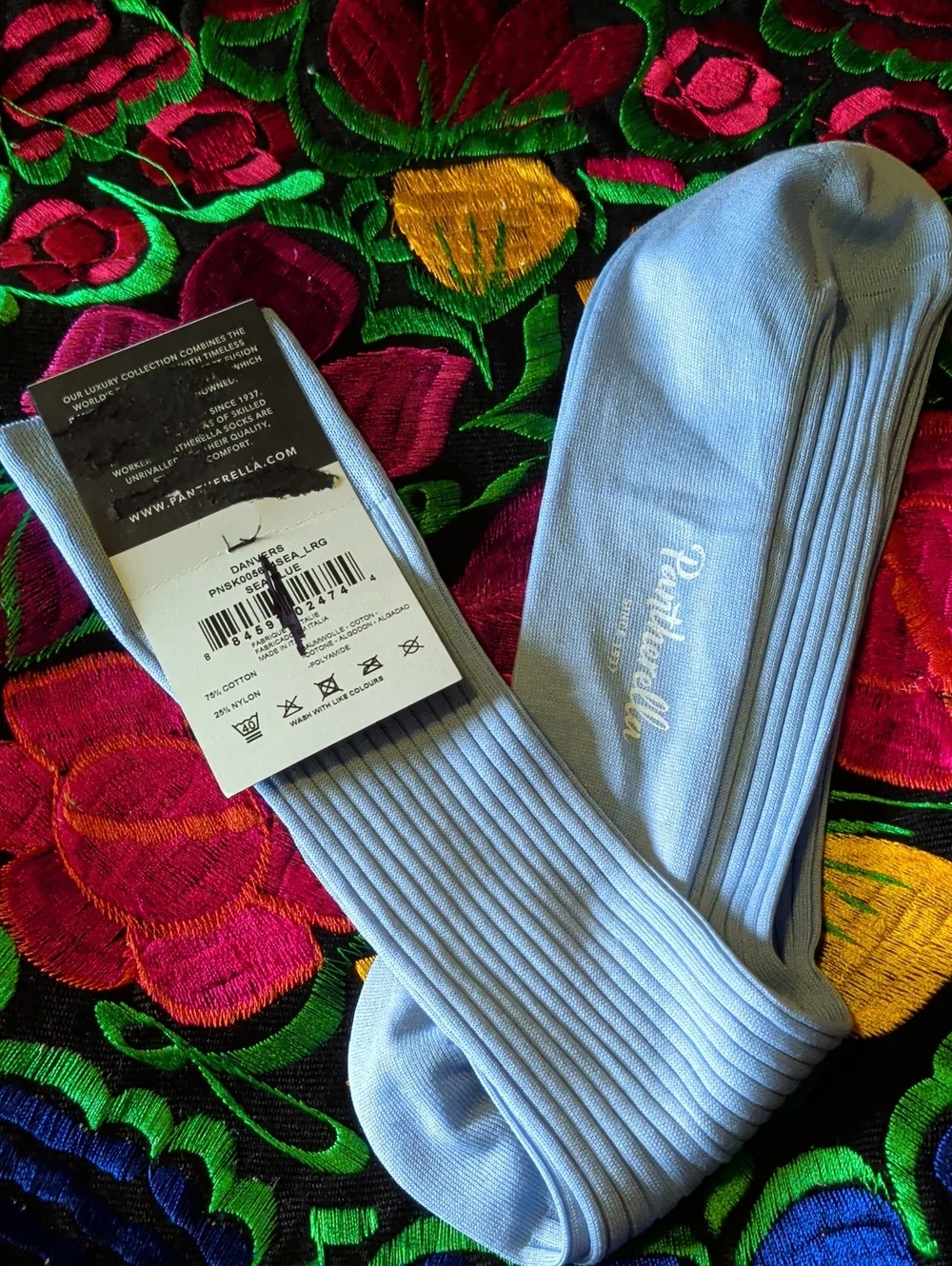 Pantherella Light Blue Ribbed Dress Socks